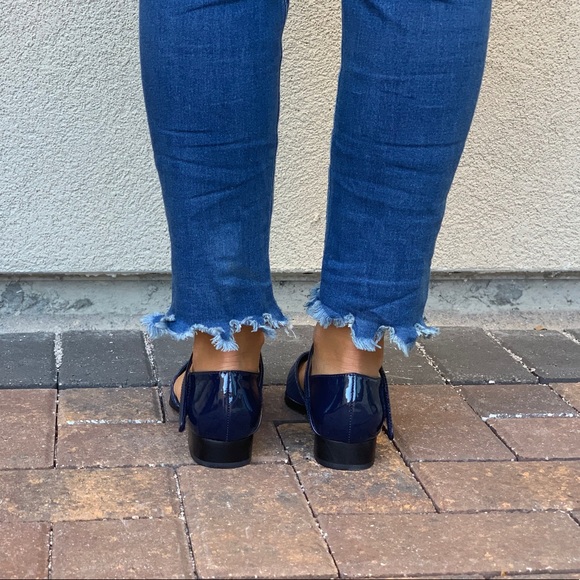 Navy Snake Embossed Pointy Toe Mary Jane Loafer - Picture 6 of 7